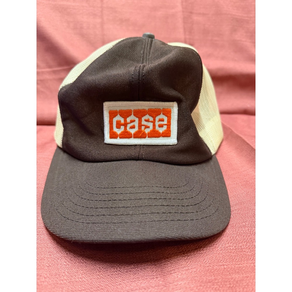 Vintage Case Big Patch Trucker Hat Brown Tan Mesh Snapback Challenger Caps - Picture 3 of 7